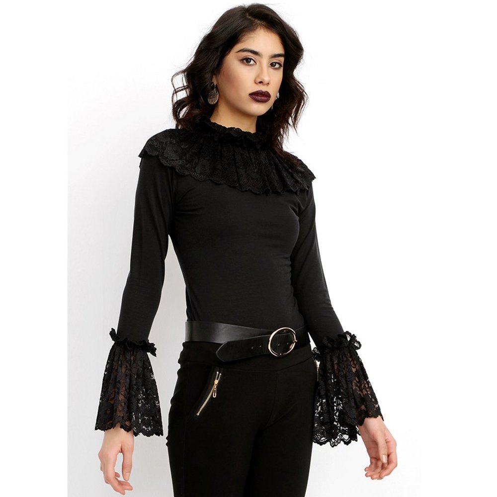 Bambina Mia - Black Lace Ruffle-Sleeve Gothic Top